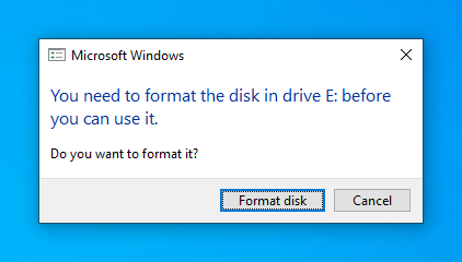 You need to format the disk before you can use it. Do you want to format it?
